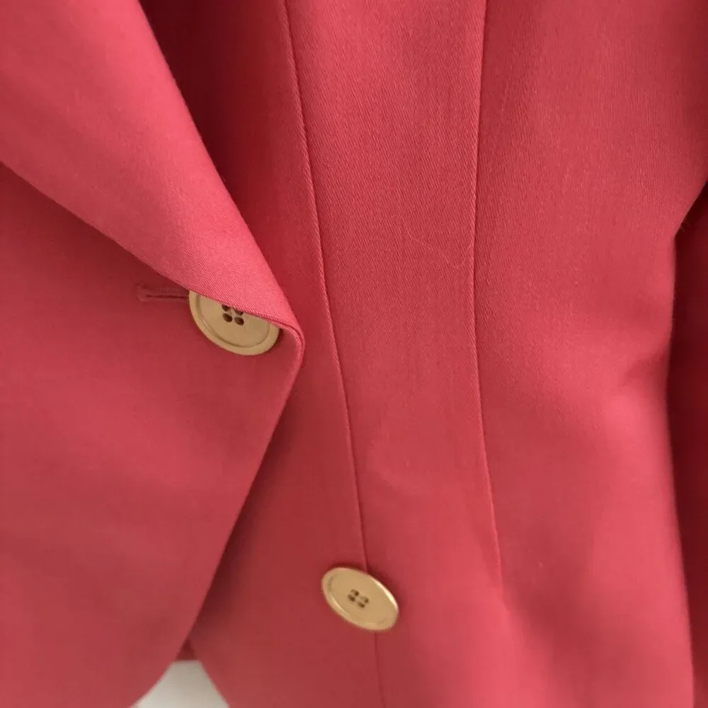 VTG CHRISTIAN DIOR Wool Coral salmon pink Gold Buttons Blazer Jacket Size 4 XS